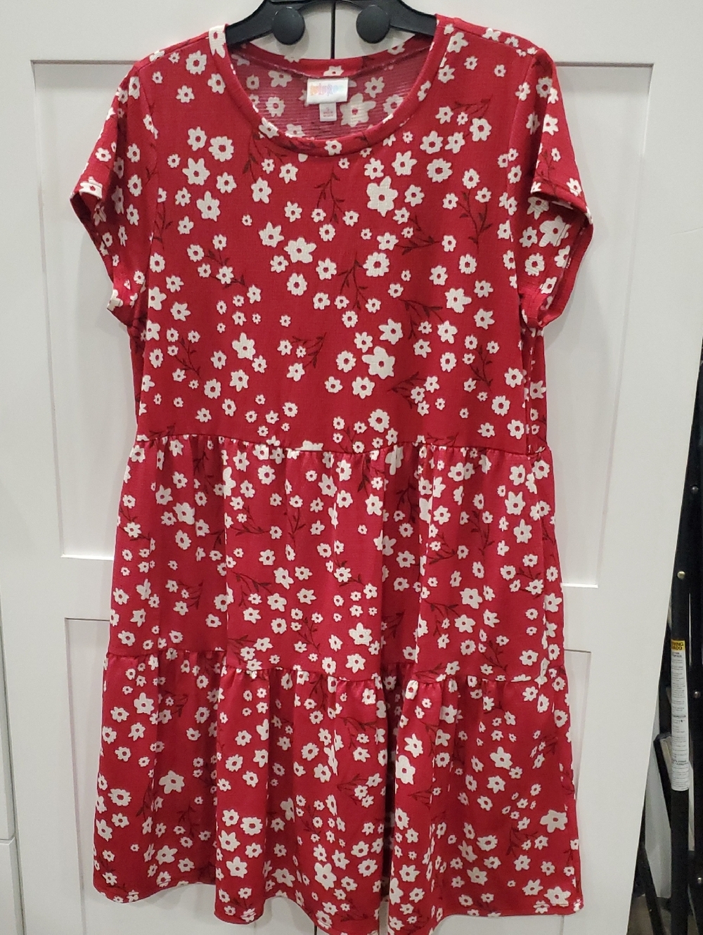 LuLaRoe Red and White Floral Tiered Casual Dress